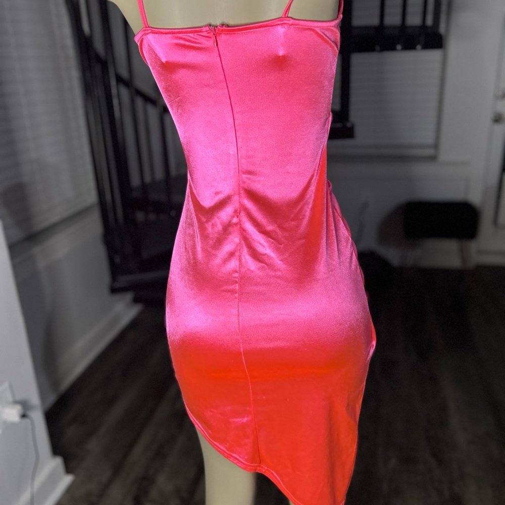 $25 DRESS SALE! Better Be Neon Pink Asymemmetrical Dress - Picture 2 of 6